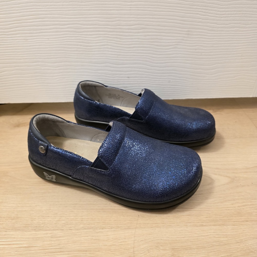 Alegria By PG Lite Blue Leather Metallic Sparkle Comfort Shoes Clog Size 10